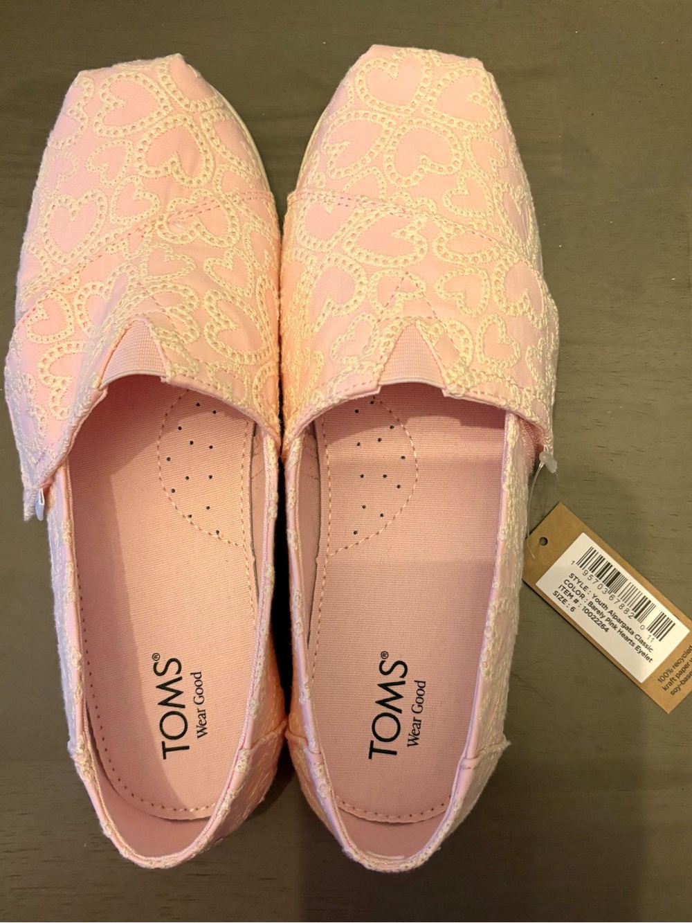 TOMS Pink Heart Lace Slip-Ons
Brand new!